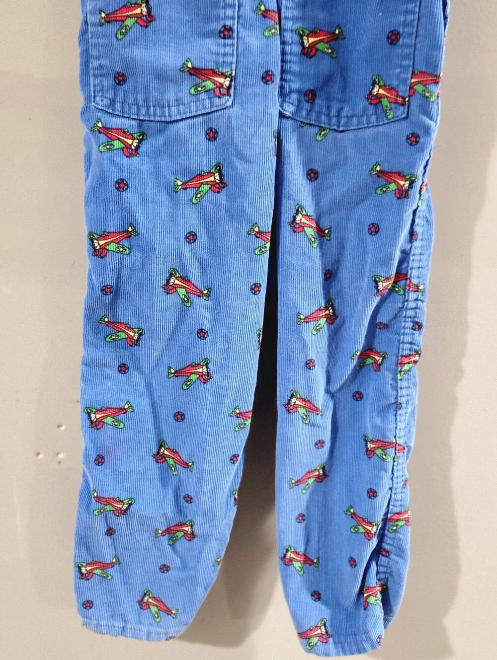 VTG Oshkosh B'Gosh Baby Blue Corduroy Airplane Size 5t Made in USA Overalls